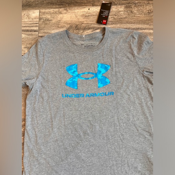 UNDER ARMOUR Womens Sportstyle Graphic T-SHIRT GREY /BLUE  Size MEDIUM NWT #96 - Picture 5 of 11